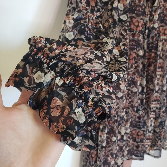 Dress Forum Neutral Long Sleeve Midi Dress Tiered Ruffled  Flowy - Picture 8 of 13